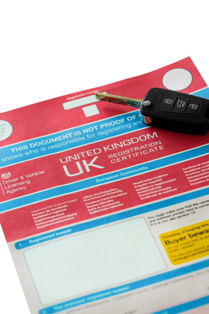 V5C car log book with electronic key fob